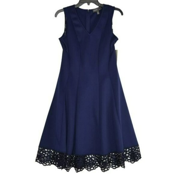 NWT Donna Ricco Sleeveless Fit & Flare Crochet Hem Mini Dress - Picture 4 of 6